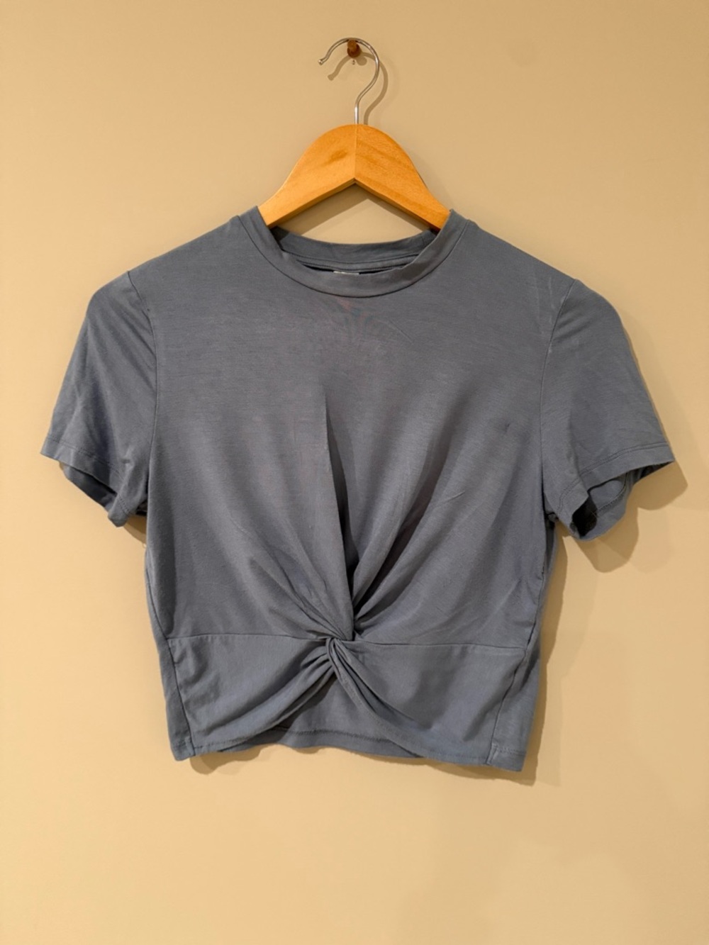 Tie-Front Short Sleeve Crop Top - Slate Blue